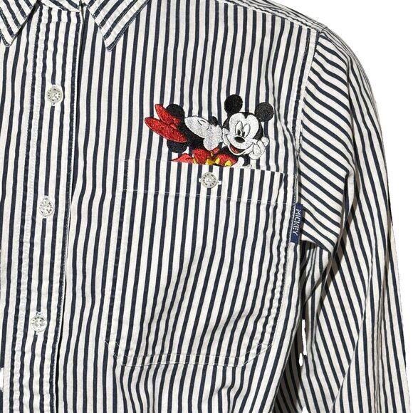 Vtg Mickey Unlimited Disney Stripe Denim Shirt Women’s Medium Button Up EUC - Picture 3 of 11